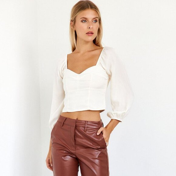 TCEC Fab'rik Kynlee Cropped Puff Sleeve Blouse Women's Large Cream Smocked NWT - Picture 3 of 8